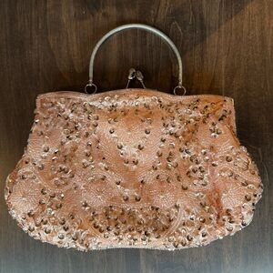 Elegant Peach Beaded Handbag
